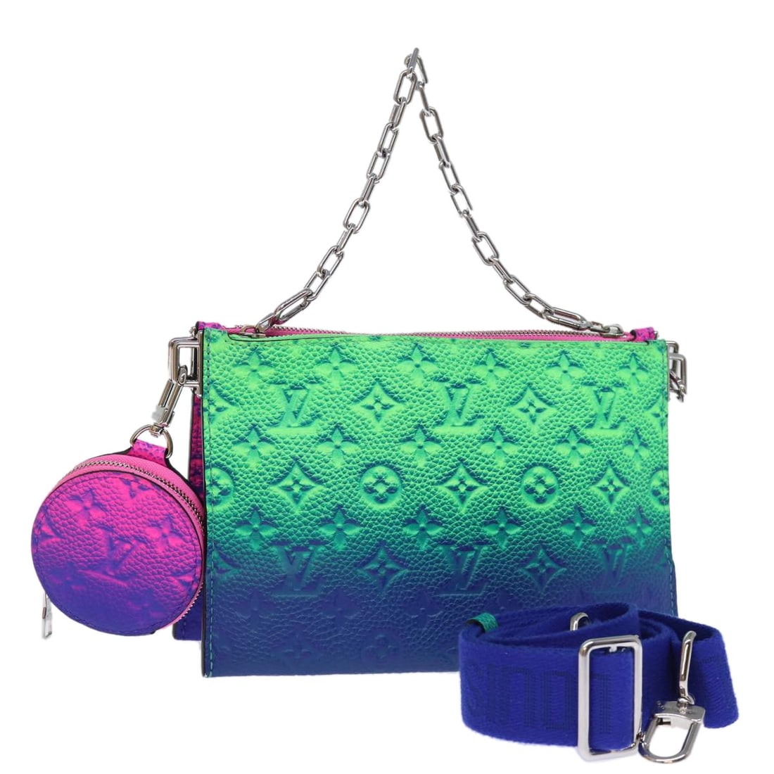 LOUIS VUITTON Monogram Illusion Trio Pouch Green Pink Auth 73911SM: LOUIS VUITTON Monogram Illusion Trio Pouch Green Pink Auth 73911SM This exquisite Louis Vuitton Monogram Illusion Trio Pouch features a vibrant green and pink color scheme, crafted from durable