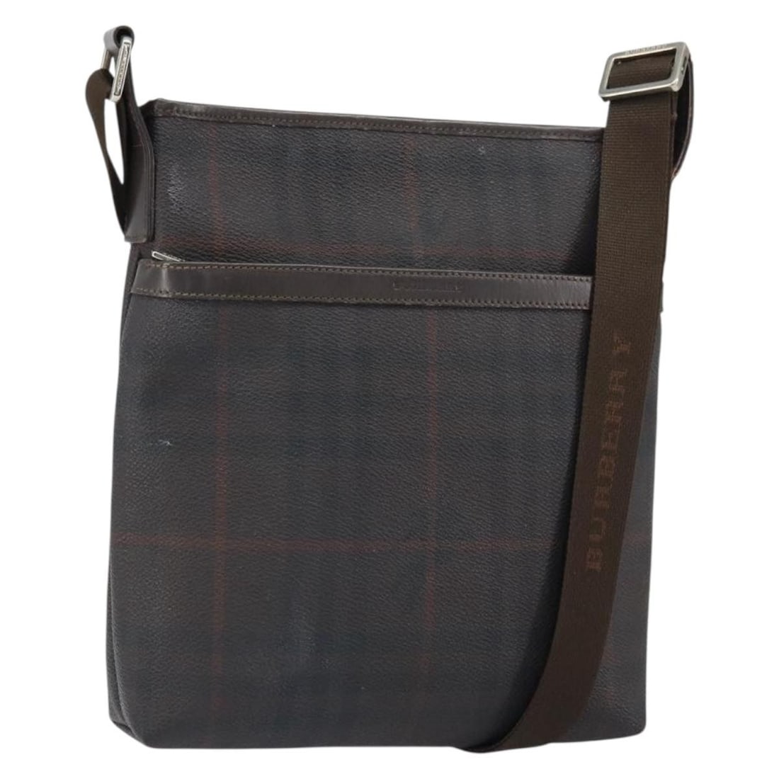 Burberry Shoulder Bag Black Silver PVC Nova Check Pattern Italy: Burberry Shoulder Bag Black Silver PVC Nova Check Pattern Italy This Burberry Nova Check shoulder bag features a black and silver PVC leather exterior with a classic shoulder bag silhouette. The bag i