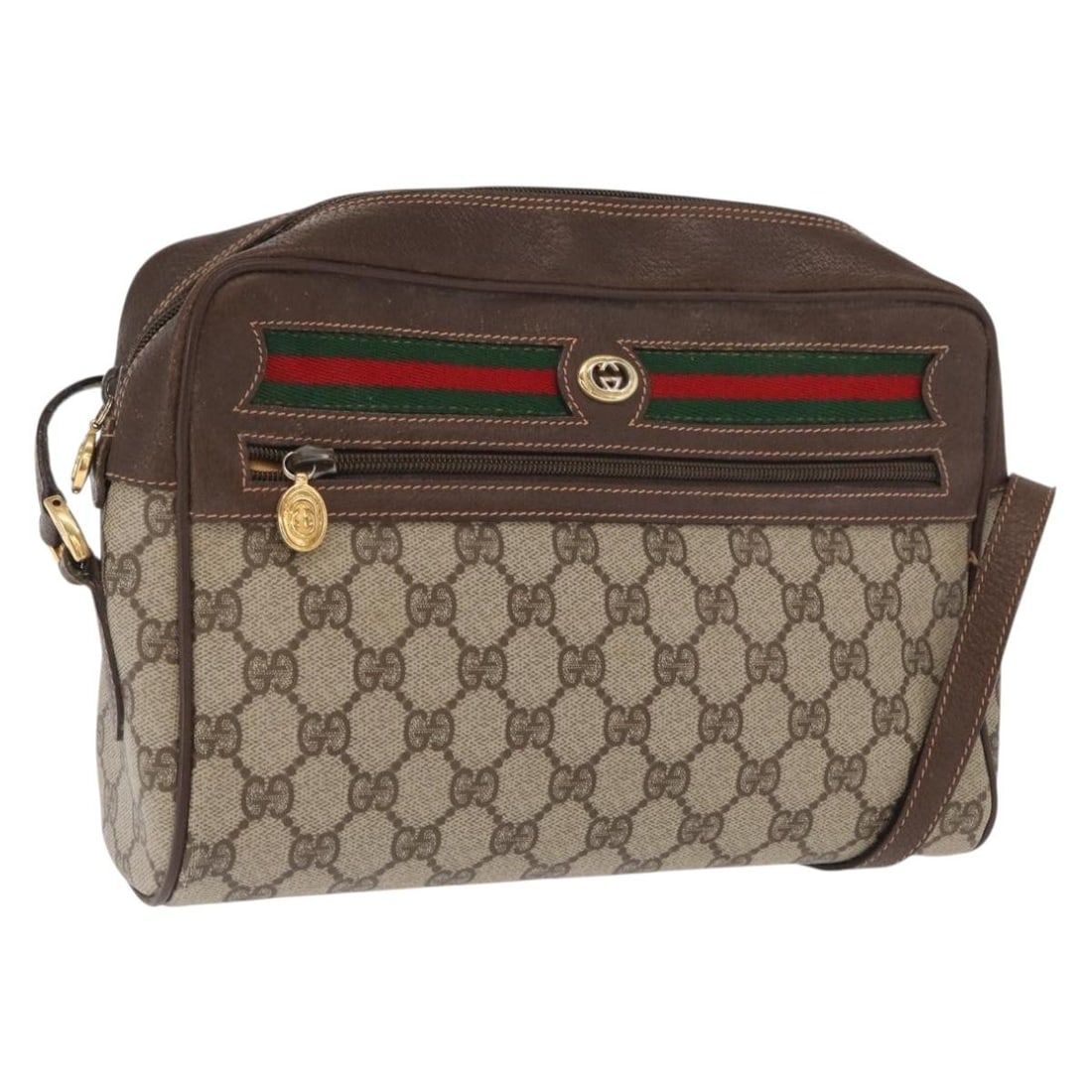 Gucci Sherry Line GG Supreme Beige PVC Shoulder Bag 56 02 088: Gucci Sherry Line GG Supreme Beige PVC Shoulder Bag 56 02 088 This is a GUCCI GG Supreme Web Sherry Line shoulder bag crafted from beige and gold PVC leather and GG canvas. The bag features a structur