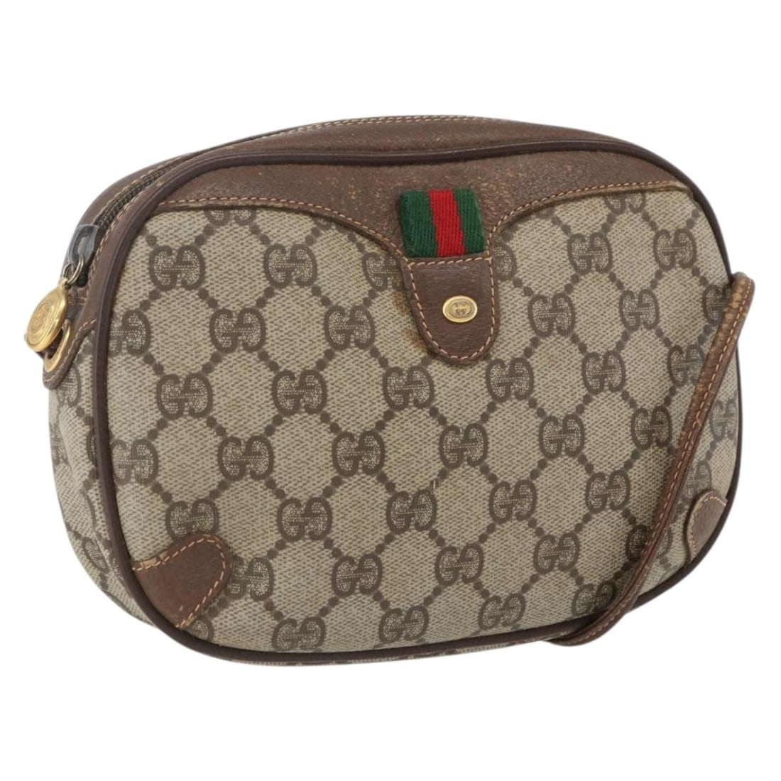 Beige Gold Gucci Shoulder Bag GG Supreme PVC Leather 156 02 066: Beige Gold Gucci Shoulder Bag GG Supreme PVC Leather 156 02 066 This GUCCI GG Supreme Web Sherry Line Shoulder Bag features a beige and gold color scheme with PVC leather and GG canvas construction. I