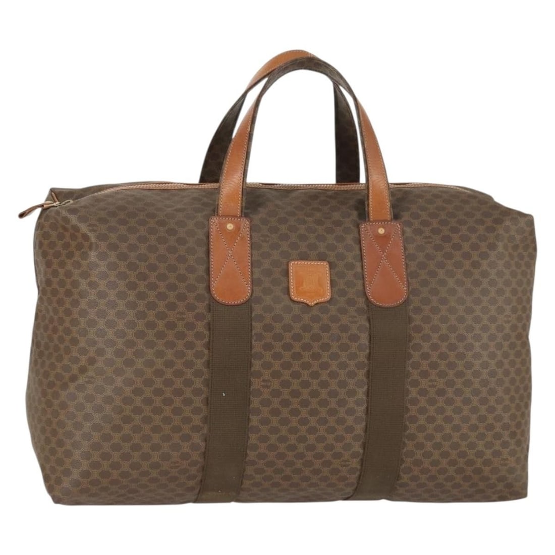 Celine Boston Bag Macadam Canvas Brown PVC Leather Gold Tone Trim: Celine Boston Bag Macadam Canvas Brown PVC Leather Gold Tone Trim This CELINE Boston Bag features the signature Macadam canvas with brown and gold PVC leather accents. Made in Italy, the bag offers a