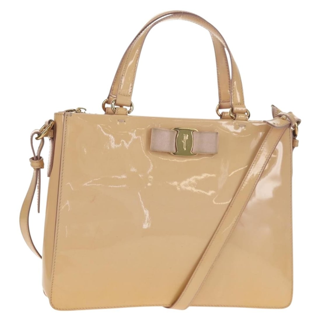 Salvatore Ferragamo Beige Gold Enamel Hand Bag with Strap BA7537 (1 of 18)