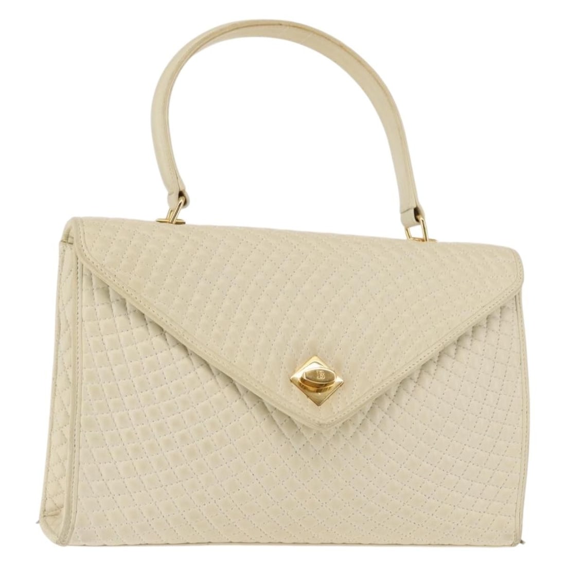 BALLY Quilted Leather Hand Bag Beige Gold Italy BA6460 (1 of 18)
