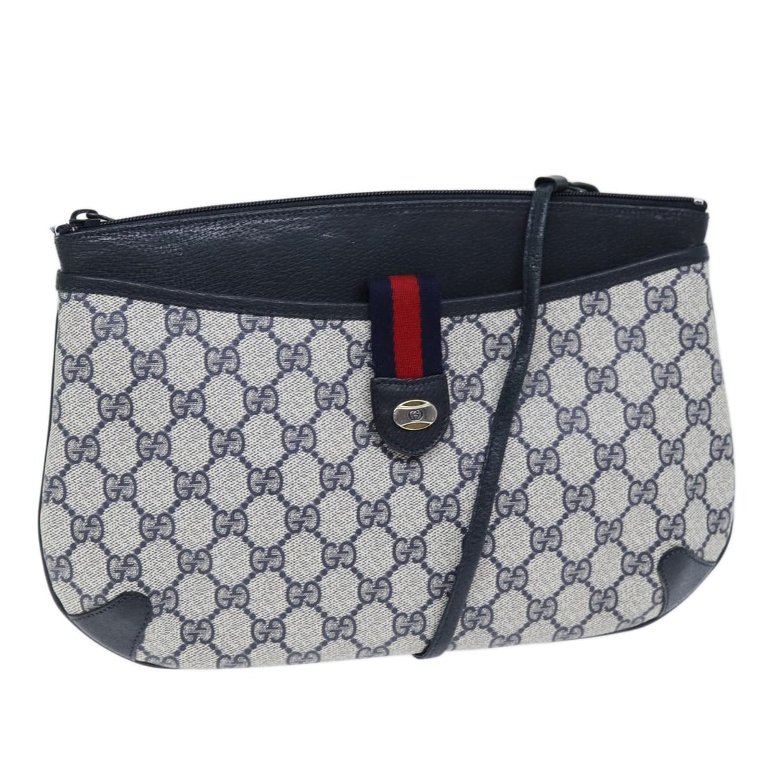 GUCCI GG Supreme Sherry Line Shoulder Bag PVC Navy Red 904 02 026 Auth: GUCCI GG Supreme Sherry Line Shoulder Bag PVC Navy Red 904 02 026 Auth Elevate your style with this authentic GUCCI GG Supreme Sherry Line Shoulder Bag, crafted in Italy from durable PVC leather and G