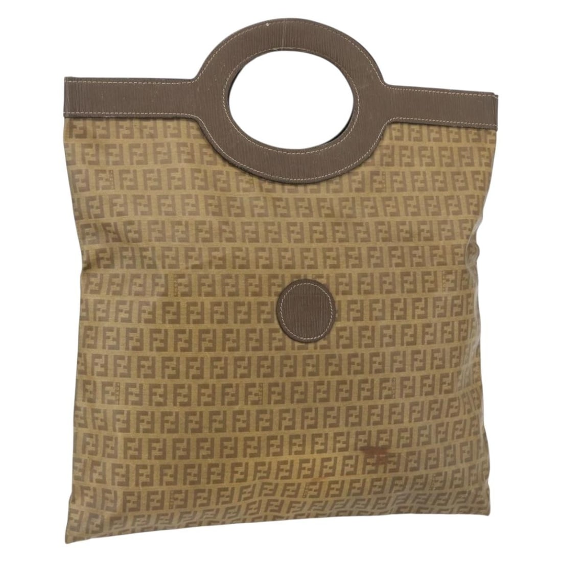 FENDI Vintage Zucchino Canvas Hand Bag Brown Gold PVC Italy: FENDI Vintage Zucchino Canvas Hand Bag Brown Gold PVC Italy This vintage Fendi Zucchino Canvas Hand Bag is a stylish accessory that embodies Italian craftsmanship. Made from durable PVC leather in a s