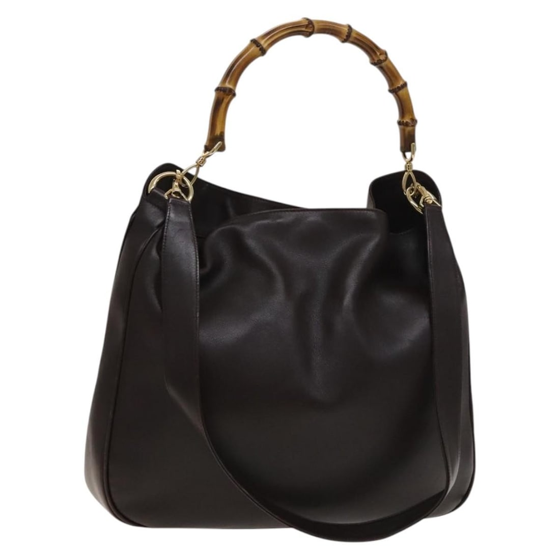 GUCCI 2way Bamboo Hand Bag Leather Brown Gold 1998 Auth: GUCCI 2way Bamboo Hand Bag Leather Brown Gold 1998 Auth This authentic GUCCI Bamboo Hand Bag combines luxurious leather with a rich brown and gold color palette, making it a sophisticated accessory fo