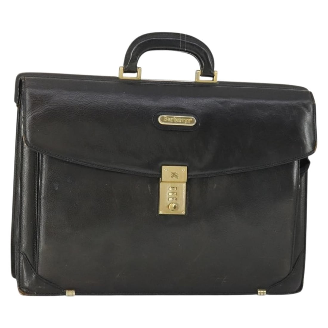 Burberrys Black Leather Business Briefcase with Gold Tone Accents (1 of 18)