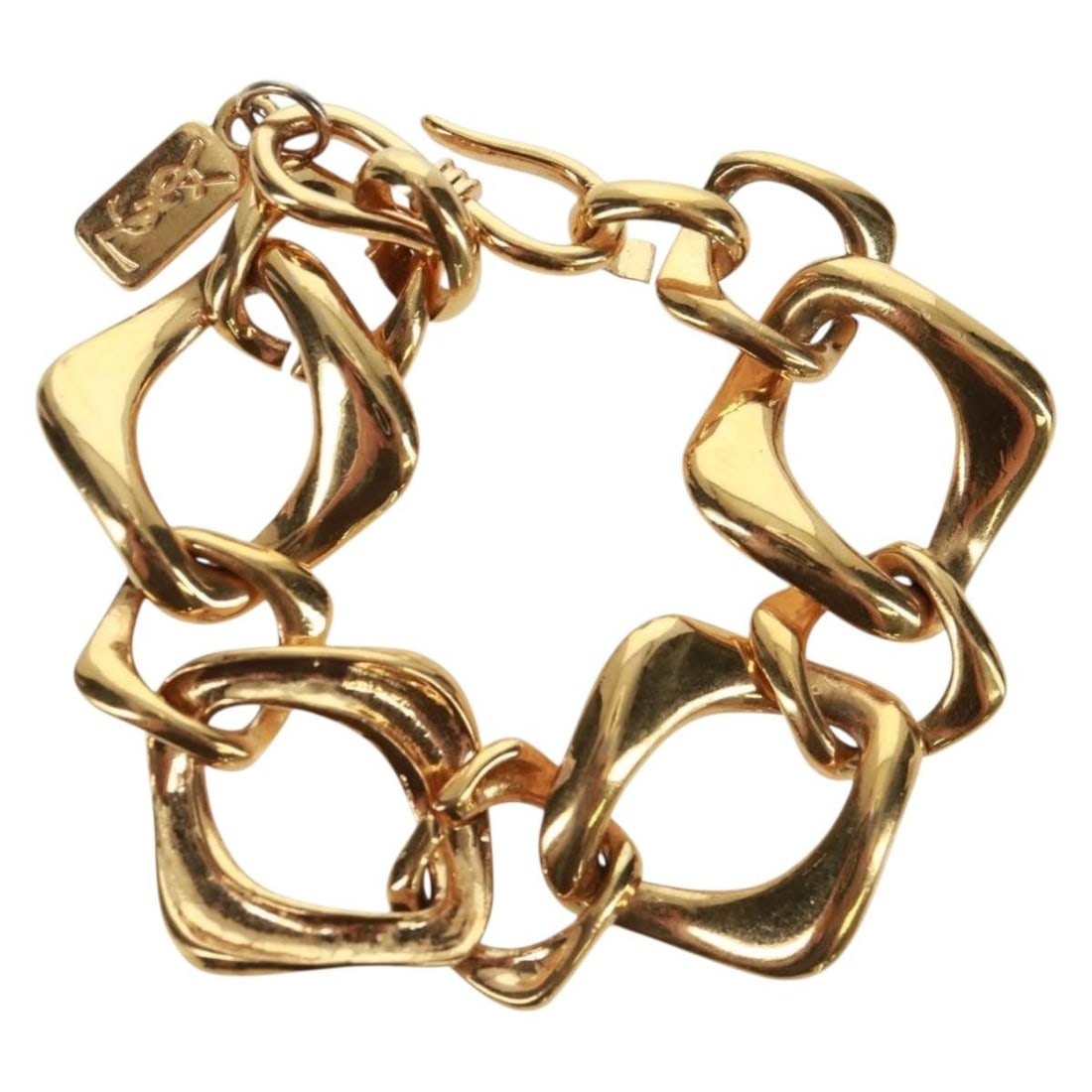 Gold Tone Metal Bracelet by Saint Laurent Italy: Gold Tone Metal Bracelet by Saint Laurent Italy This SAINT LAURENT bracelet features a gold tone metal construction, offering a sophisticated and stylish accessory. Made in Italy, the bracelet measure