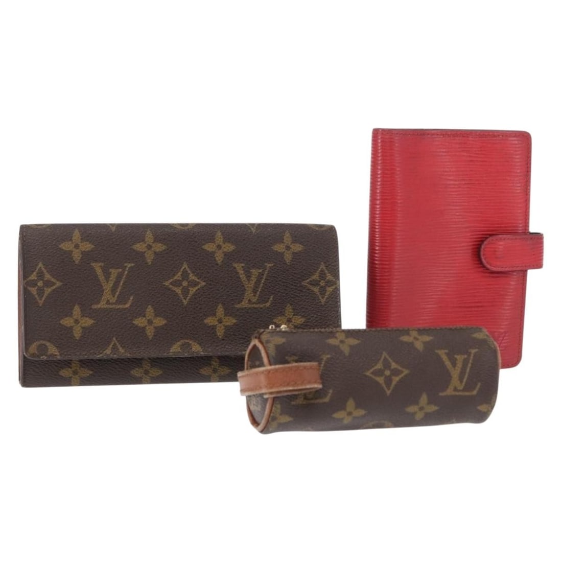 LOUIS VUITTON Monogram Epi Wallet Set of 3 Red Authentic: LOUIS VUITTON Monogram Epi Wallet Set of 3 Red Authentic This authentic LOUIS VUITTON Monogram Epi Wallet 3 Set in striking red showcases the classic Monogram canvas. Crafted in France, this wallet em
