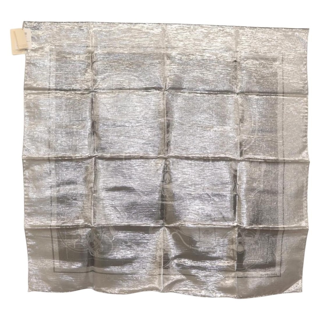 Hermes Carregram 70 Ex Libris Silver Silk Scarf with Box: Hermes Carregram 70 Ex Libris Silver Silk Scarf with Box This Hermes Carregram 70 "Ex Libris" scarf is crafted from silk in a silver color. Made in France, it features a square shape with approximate