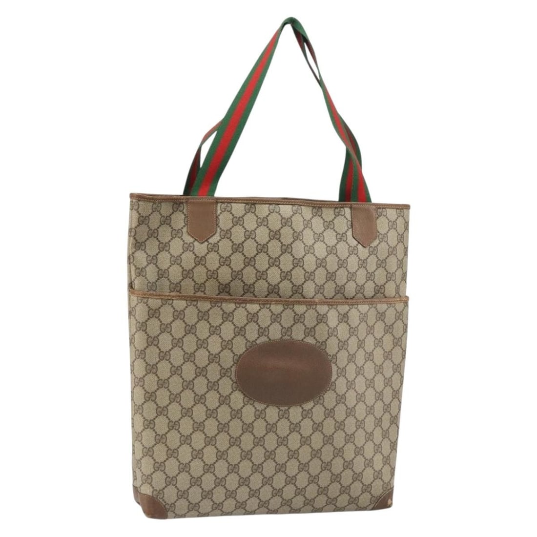 Gucci GG Supreme Sherry Line Tote Bag Beige and Red PVC 002 983 0054: Gucci GG Supreme Sherry Line Tote Bag Beige and Red PVC 002 983 0054 This GUCCI GG Supreme Web Sherry Line tote bag features a beige and red color scheme with the signature GG canvas and PVC leather e