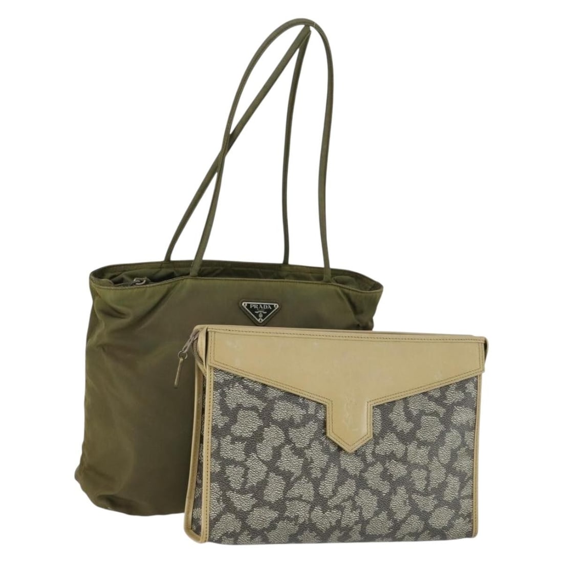 Set of 2 Saint Laurent Gray Khaki Nylon Handbags Authentic (1 of 16)