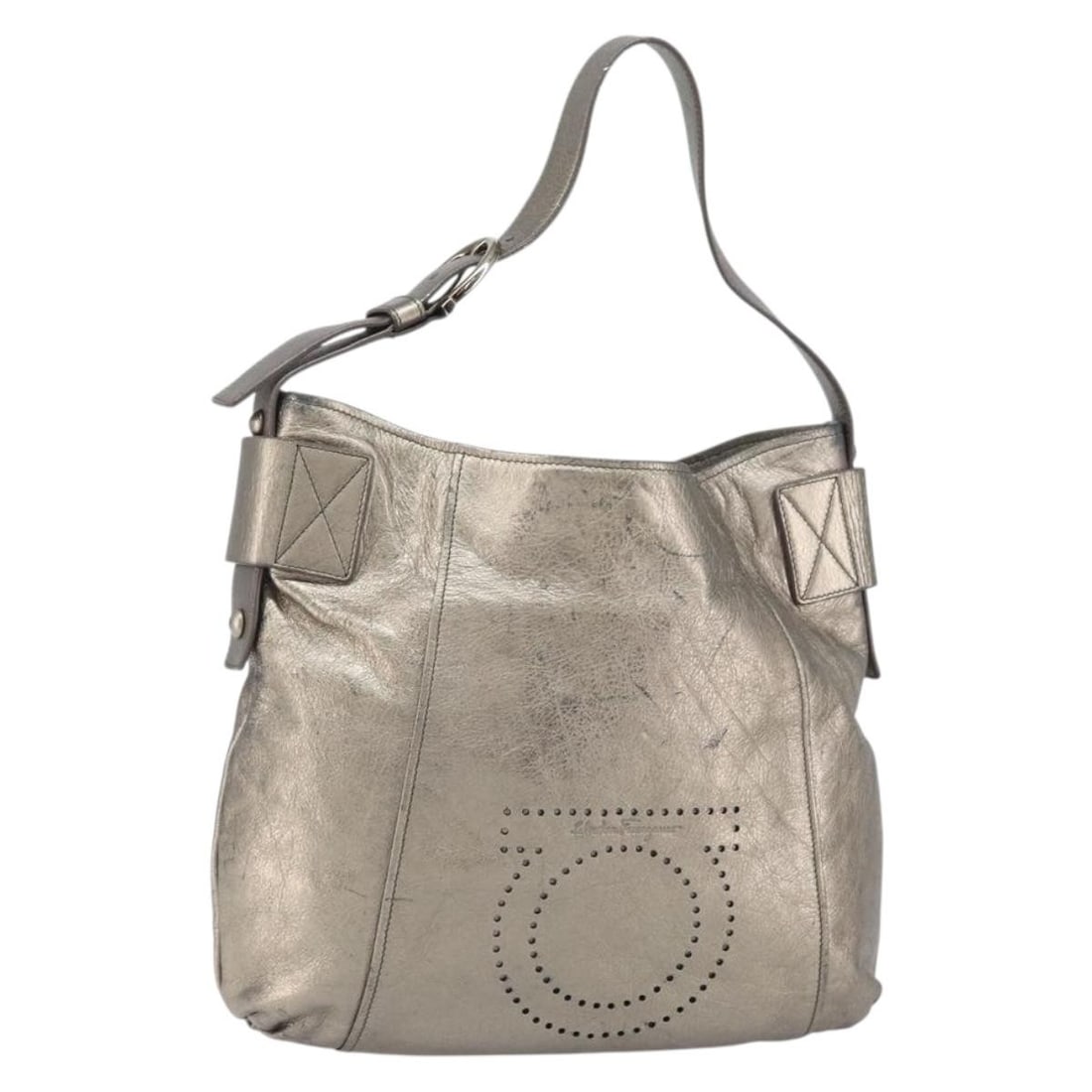 Gold Leather Gancini Shoulder Bag by Salvatore Ferragamo Italy (1 of 18)