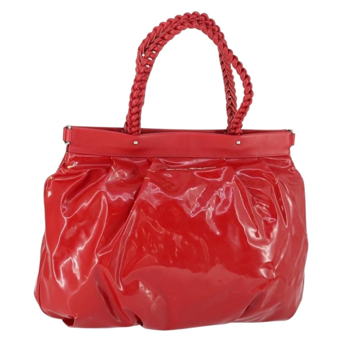 Salvatore Ferragamo Red Silver Patent Leather Tote Bag 170007: Salvatore Ferragamo Red Silver Patent Leather Tote Bag 170007 This Salvatore Ferragamo tote bag features a red patent leather exterior with silver-tone metal fittings. Made in Italy, it measures appro