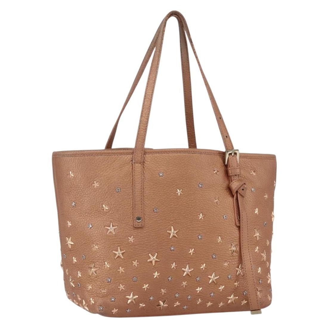 Jimmy Choo Bronze Leather Tote Handbag Made in Italy: Jimmy Choo Bronze Leather Tote Handbag Made in Italy This authentic Jimmy Choo tote bag features a bronze leather exterior and is crafted in Italy. The bag is heavily used, with notable signs of wear