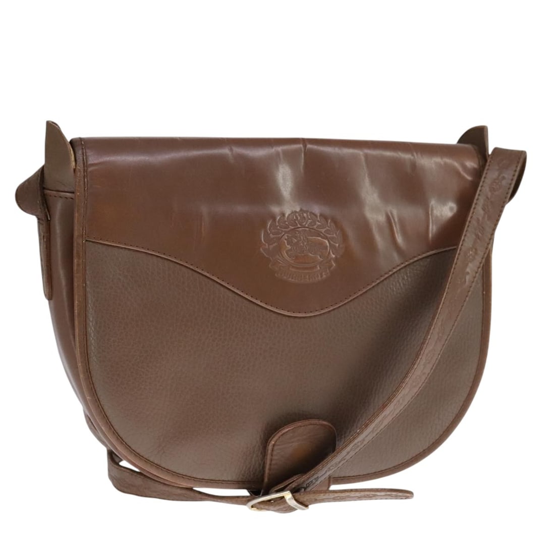 Burberrys Brown Leather Shoulder Bag with Silver Accents: Burberrys Brown Leather Shoulder Bag with Silver Accents This Burberrys shoulder bag combines classic style with practicality. Crafted from high-quality leather, it features a sophisticated brown and