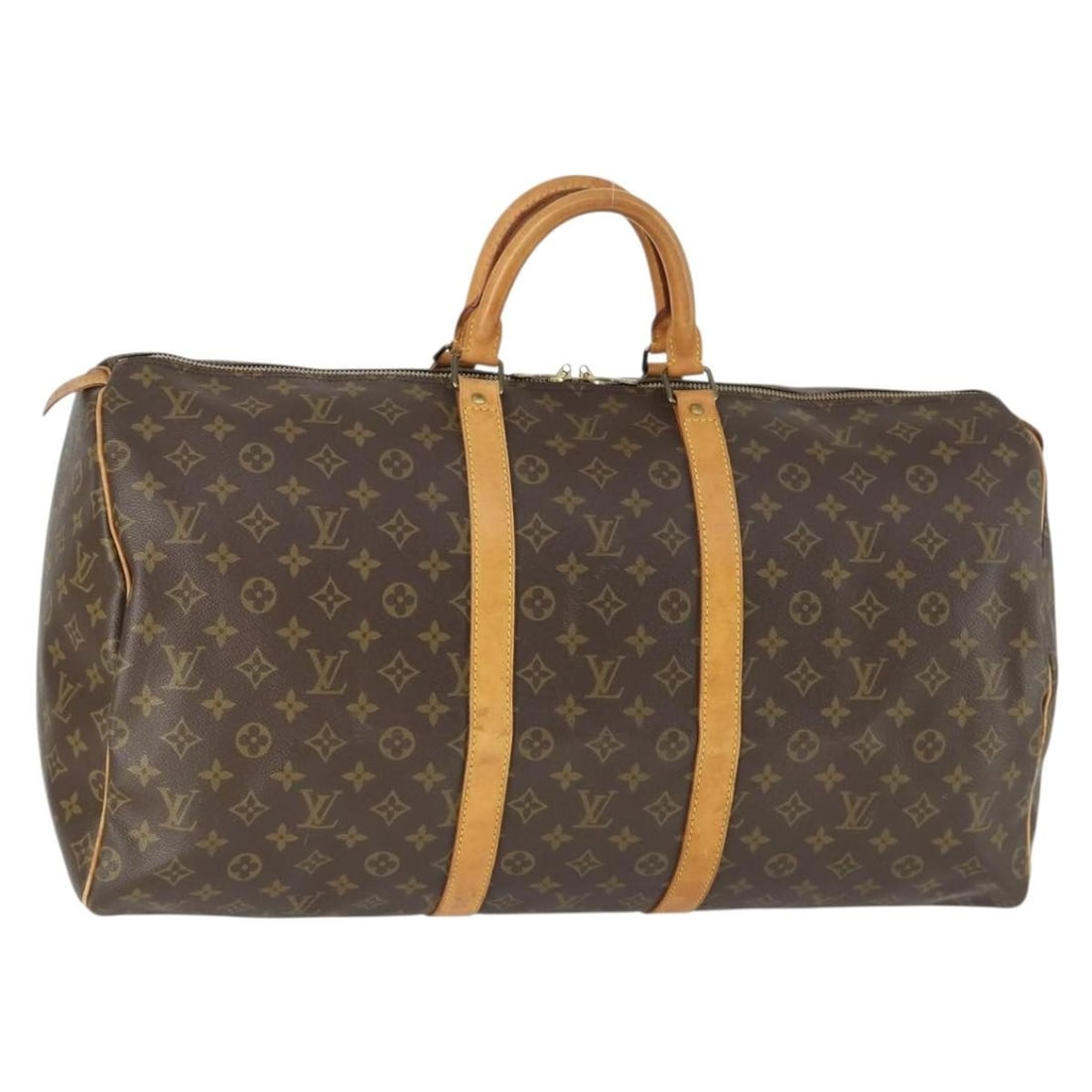 Monogram Canvas Keepall 55 Boston Bag by Louis Vuitton M41424: Monogram Canvas Keepall 55 Boston Bag by Louis Vuitton M41424 This is a Louis Vuitton Monogram Keepall 55 Boston Bag, crafted from signature monogram canvas with leather trim. The bag features top han