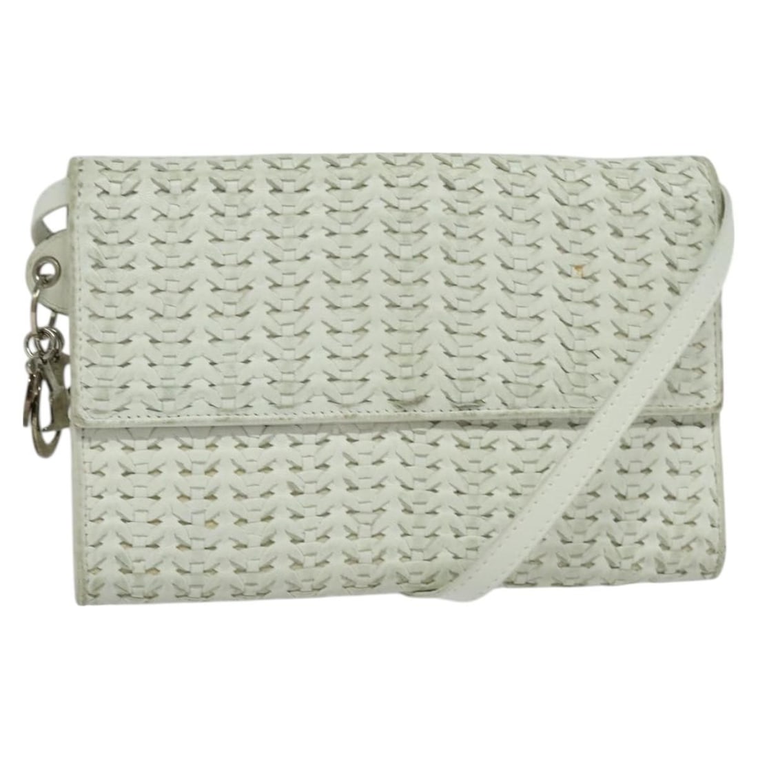 Christian Dior White Leather Shoulder Wallet Bag with Long Strap: Christian Dior White Leather Shoulder Wallet Bag with Long Strap This Christian Dior shoulder bag features a white leather exterior and a compact wallet-style design. The bag is made in Italy and incl