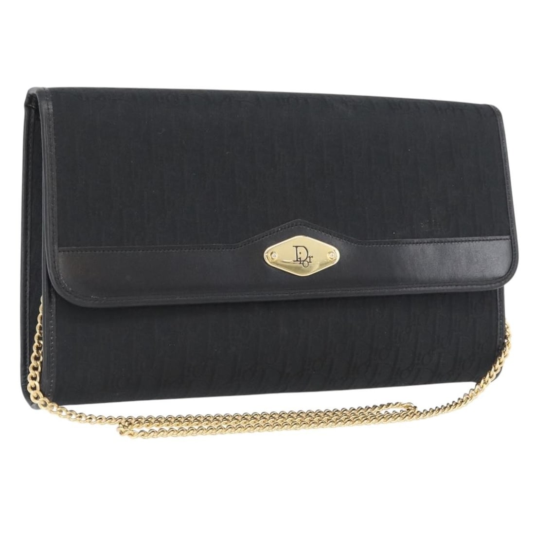 Black Gold Trotter Canvas Shoulder Bag by Christian Dior: Black Gold Trotter Canvas Shoulder Bag by Christian Dior This Christian Dior shoulder bag features black and gold Trotter canvas with a chain shoulder strap. Crafted in France, the bag measures approx