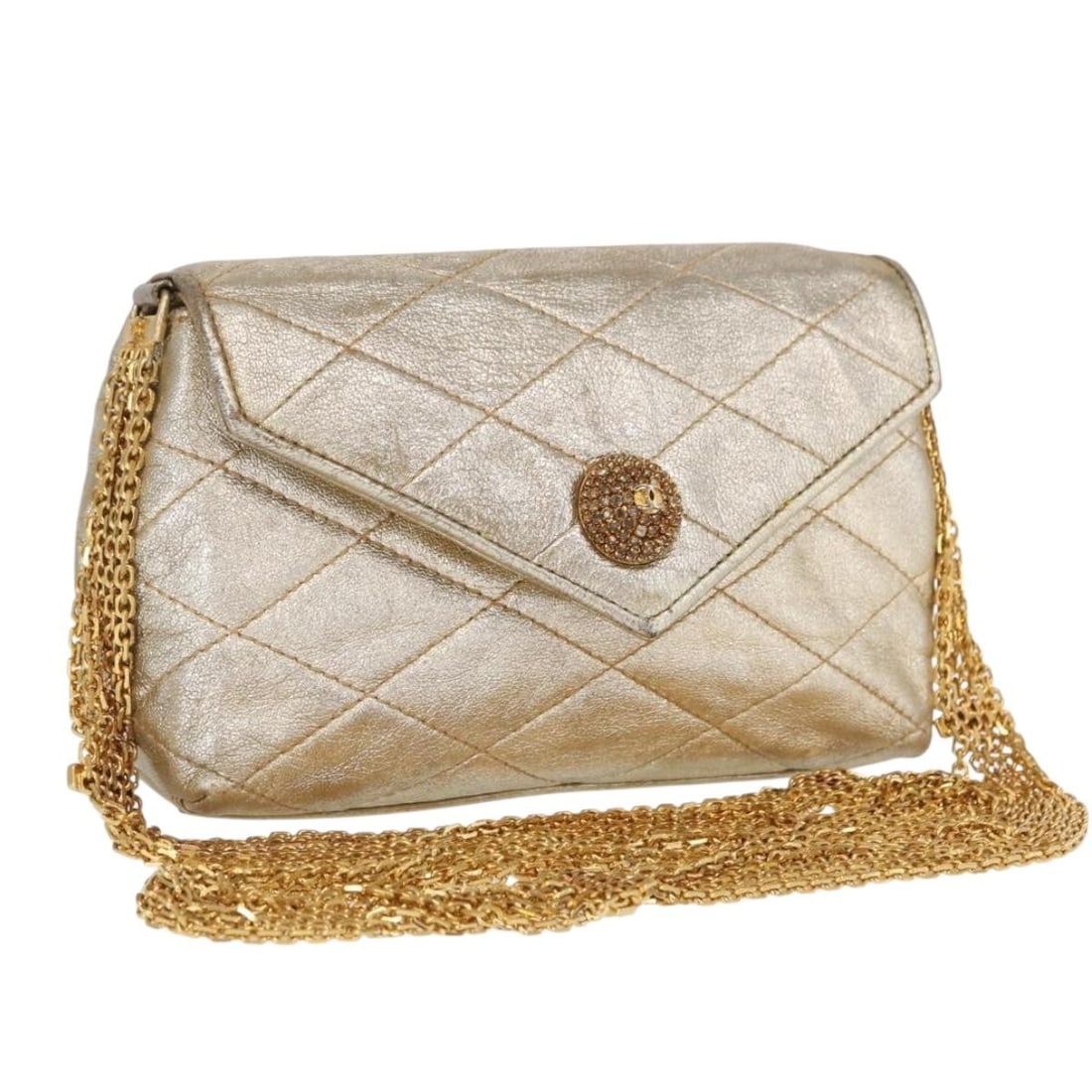 Chanel Matelasse Gold Leather Single Flap Shoulder Bag with Chain: Chanel Matelasse Gold Leather Single Flap Shoulder Bag with Chain This CHANEL Matelasse Single Flap Chain Shoulder Bag features gold leather exterior with a classic chain shoulder strap and gold-tone