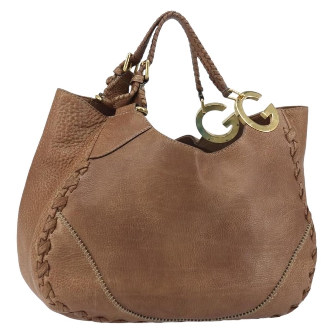 GUCCI Charlotte Leather Hand Bag Brown Gold 218782 Auth (1 of 18)