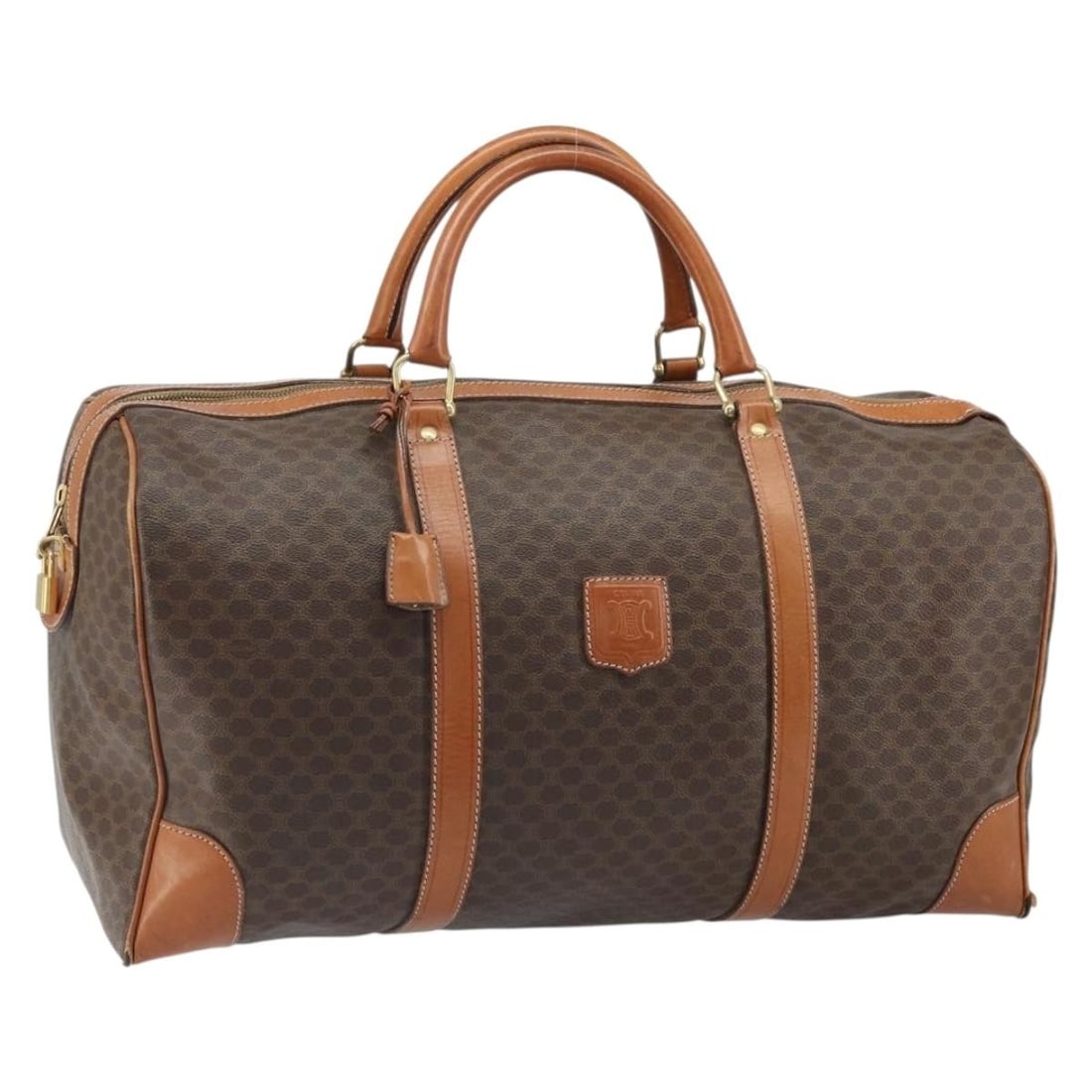 Celine Macadam Boston Bag Brown PVC Leather with Gold Tone Hardware and Accessories (1 of 18)