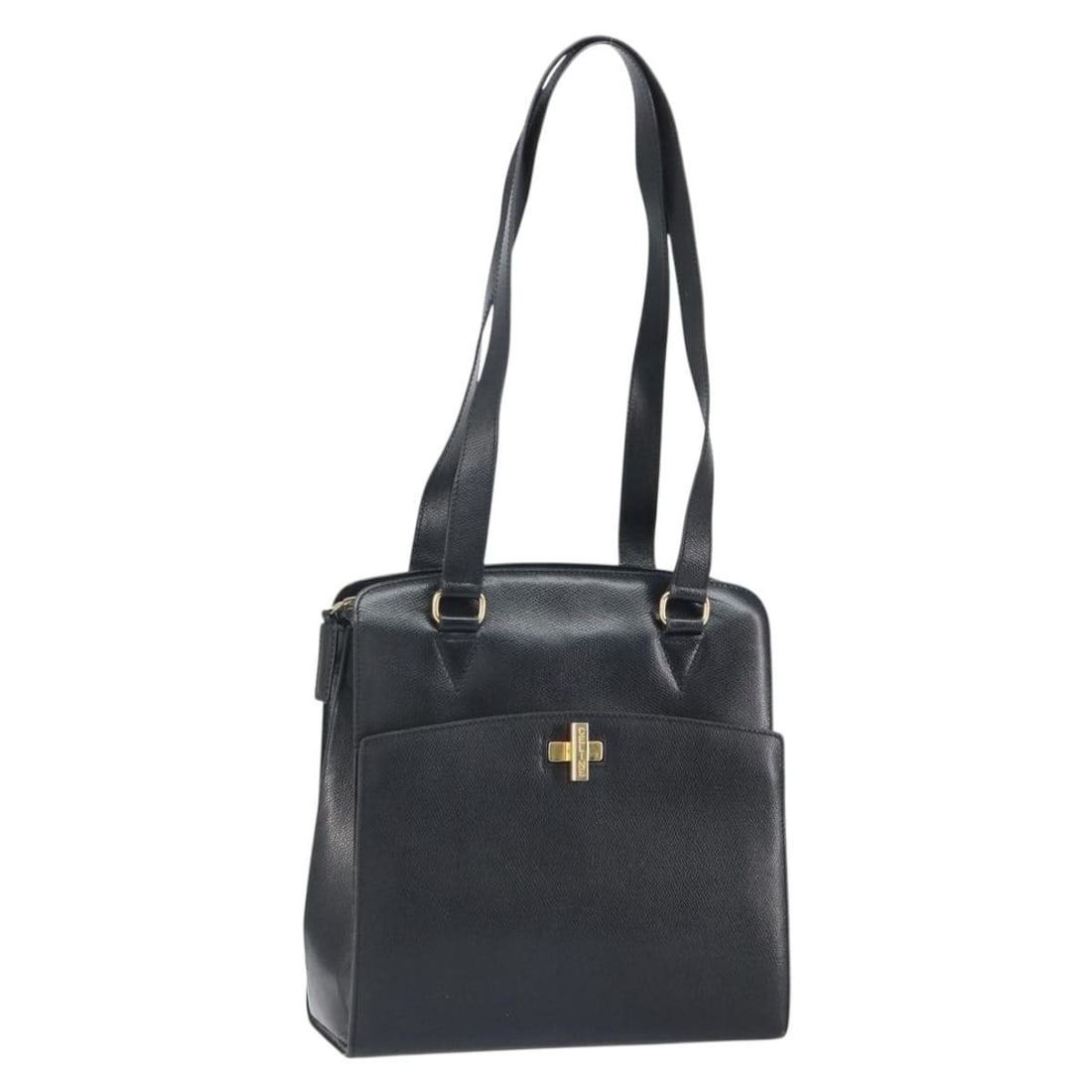 Black Leather Tote by CELINE with Gold Accents Italy: Black Leather Tote by CELINE with Gold Accents Italy This CELINE tote bag features a black leather exterior with gold-tone accents. Made in Italy, it offers a spacious interior suitable for daily use.