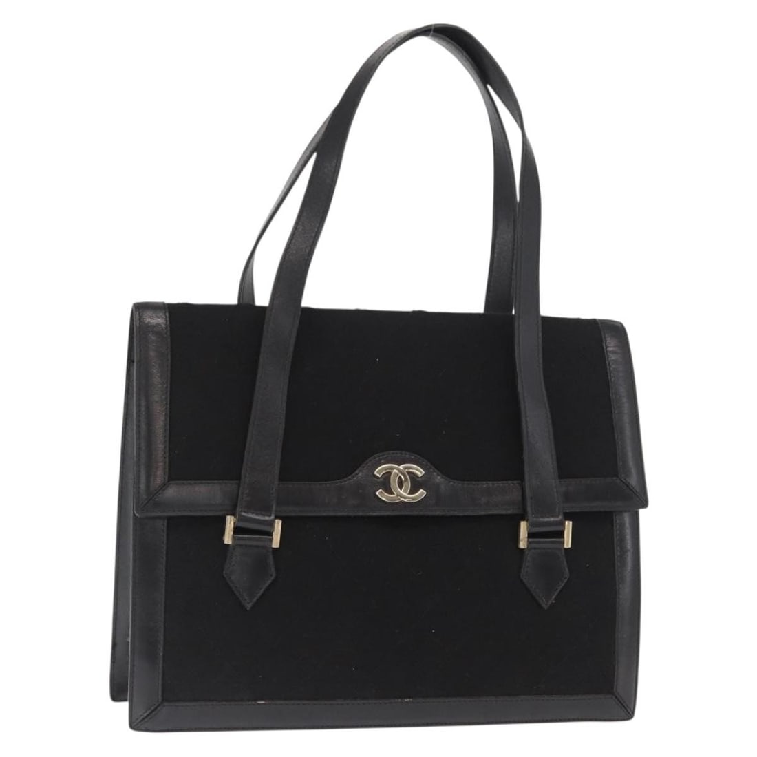 Chanel Black Cotton and Leather Matelasse CC Logo Handbag Gold Accents France: Chanel Black Cotton and Leather Matelasse CC Logo Handbag Gold Accents France This CHANEL Matelasse handbag features a black and gold exterior crafted from cotton with leather accents. Designed with a