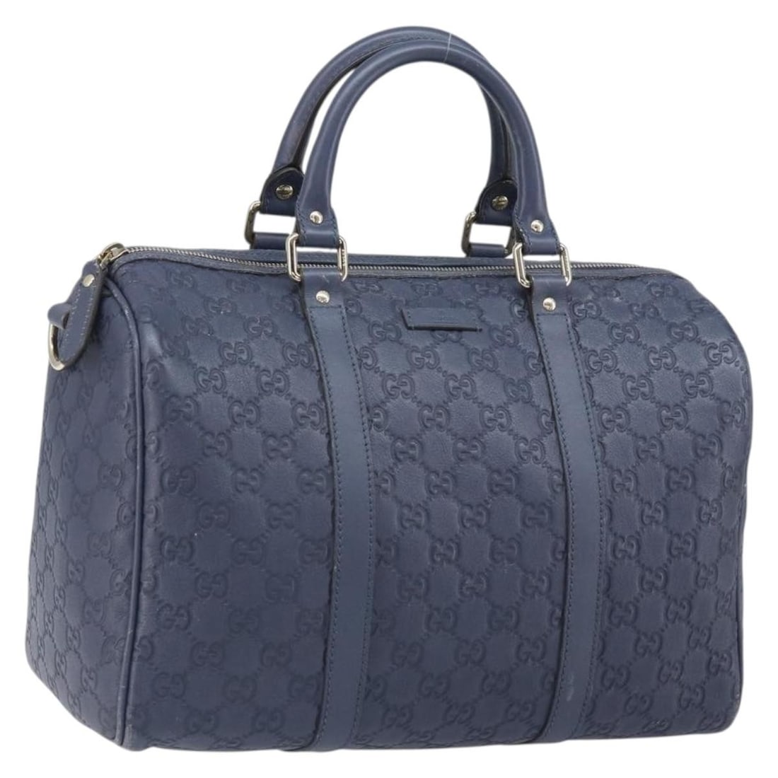 Gucci Navy Micro GG Canvas Boston Bag Model 265697: Gucci Navy Micro GG Canvas Boston Bag Model 265697 This is a GUCCI Boston bag crafted from Micro Small GG canvas in navy and gold tones. The bag features double handles and a spacious interior, design