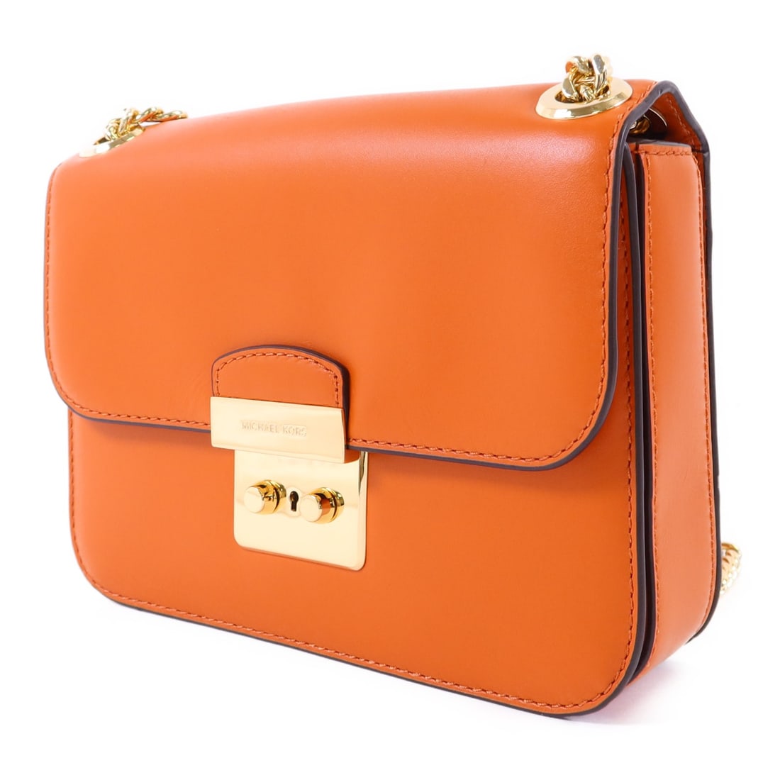 Michael Kors Orange Calfskin Chain Shoulder Bag with Gold Hardware - 3