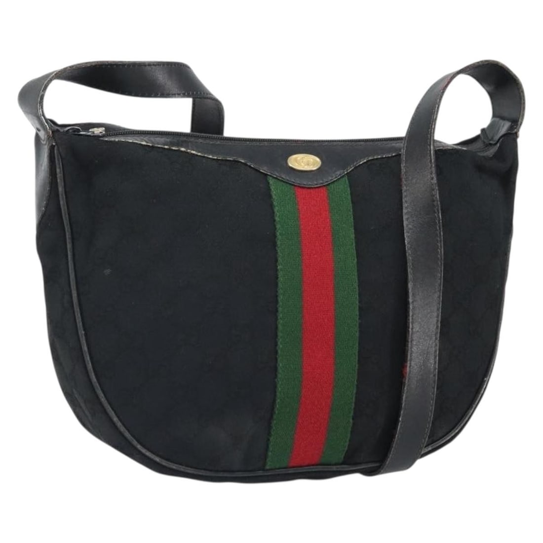 Black Gold Gucci GG Canvas Shoulder Bag 010 378 Sherry Line: Black Gold Gucci GG Canvas Shoulder Bag 010 378 Sherry Line This is a Gucci GG Canvas Web Sherry Line shoulder bag in black and gold. Crafted in Italy from GG canvas, this bag features a stylish web d