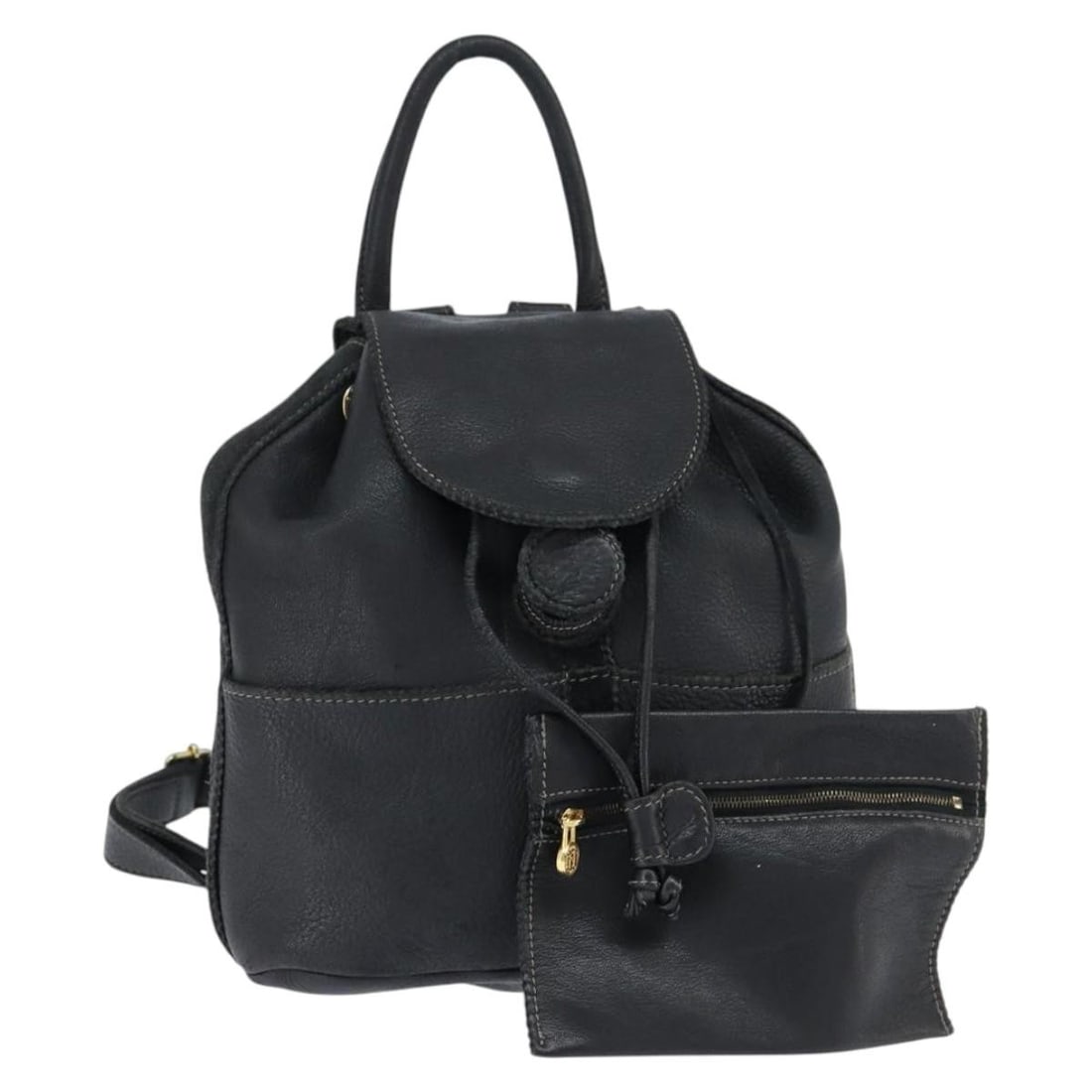 FENDI Black Gold Leather Backpack Italy Auth 149132: FENDI Black Gold Leather Backpack Italy Auth 149132 This FENDI Backpack is a stylish blend of luxury and functionality, crafted from premium leather in an elegant black and gold color scheme. Measurin
