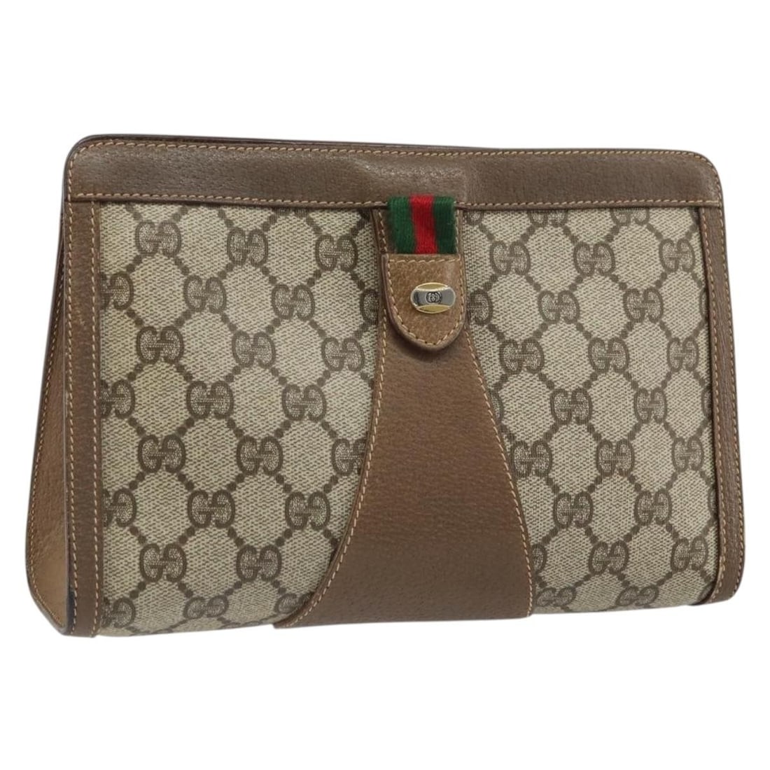 Beige Red PVC Clutch Gucci GG Supreme 89 01 032 Web Line: Beige Red PVC Clutch Gucci GG Supreme 89 01 032 Web Line This Gucci GG Supreme Web Sherry Line clutch bag features a combination of beige and red PVC leather with GG canvas detailing. Made in Italy, t