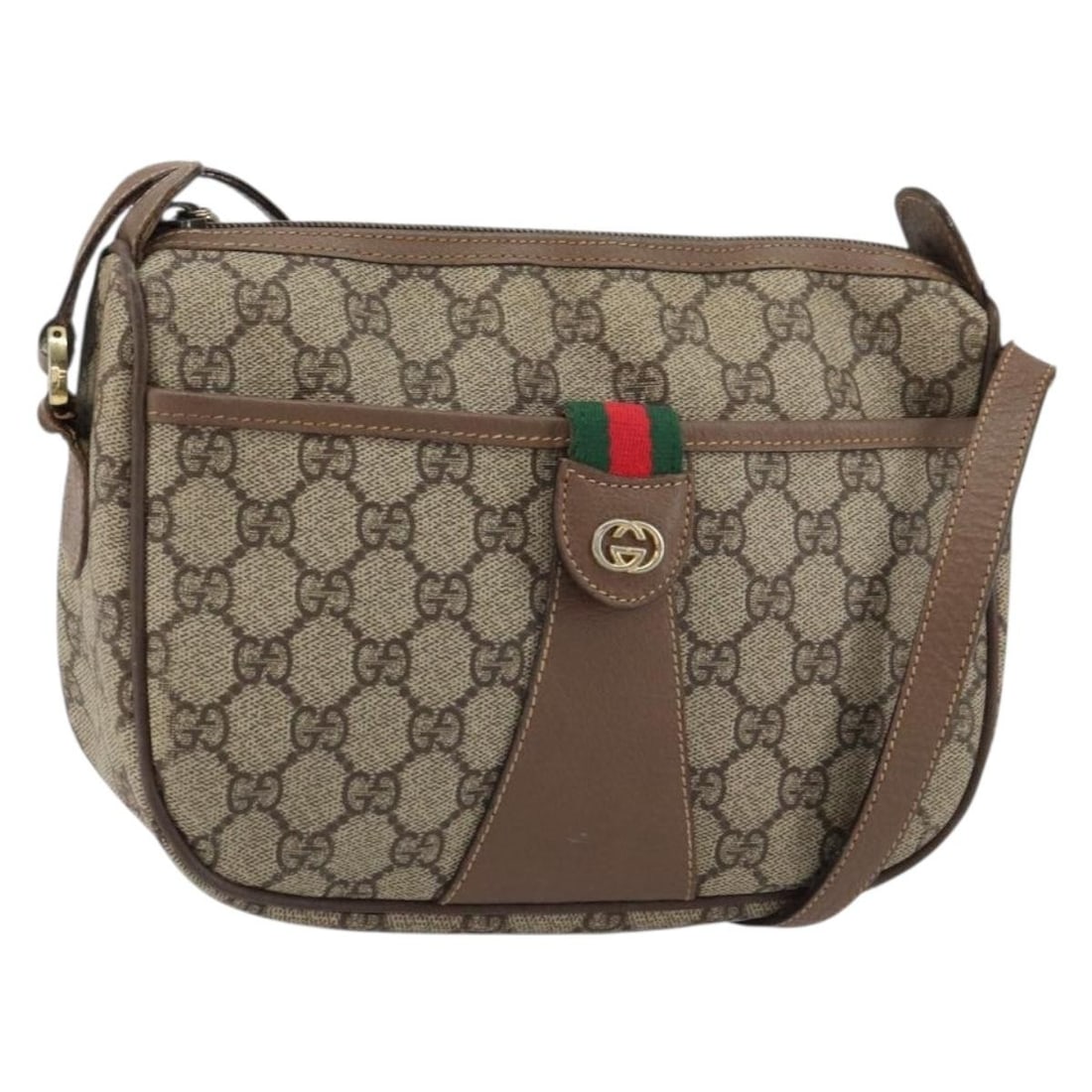 Beige and Gold GG Supreme Sherry Line Shoulder Bag by Gucci 001 123 6177: Beige and Gold GG Supreme Sherry Line Shoulder Bag by Gucci 001 123 6177 This GUCCI GG Supreme Web Sherry Line shoulder bag features a beige and gold colorway crafted from PVC leather and GG canvas. D