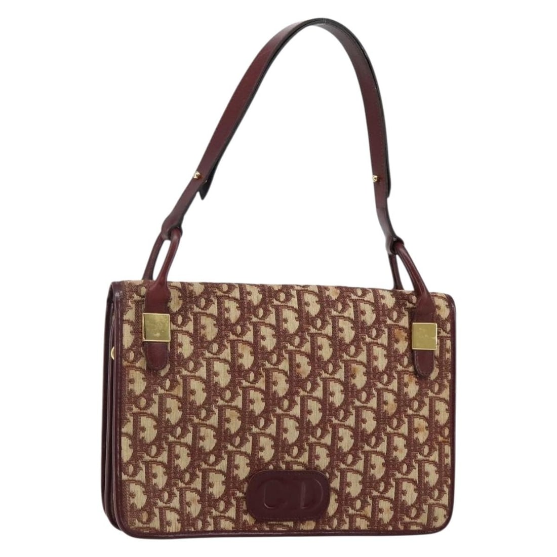 Christian Dior Red Gold Trotter Canvas Shoulder Bag Auth 142897 (1 of 18)