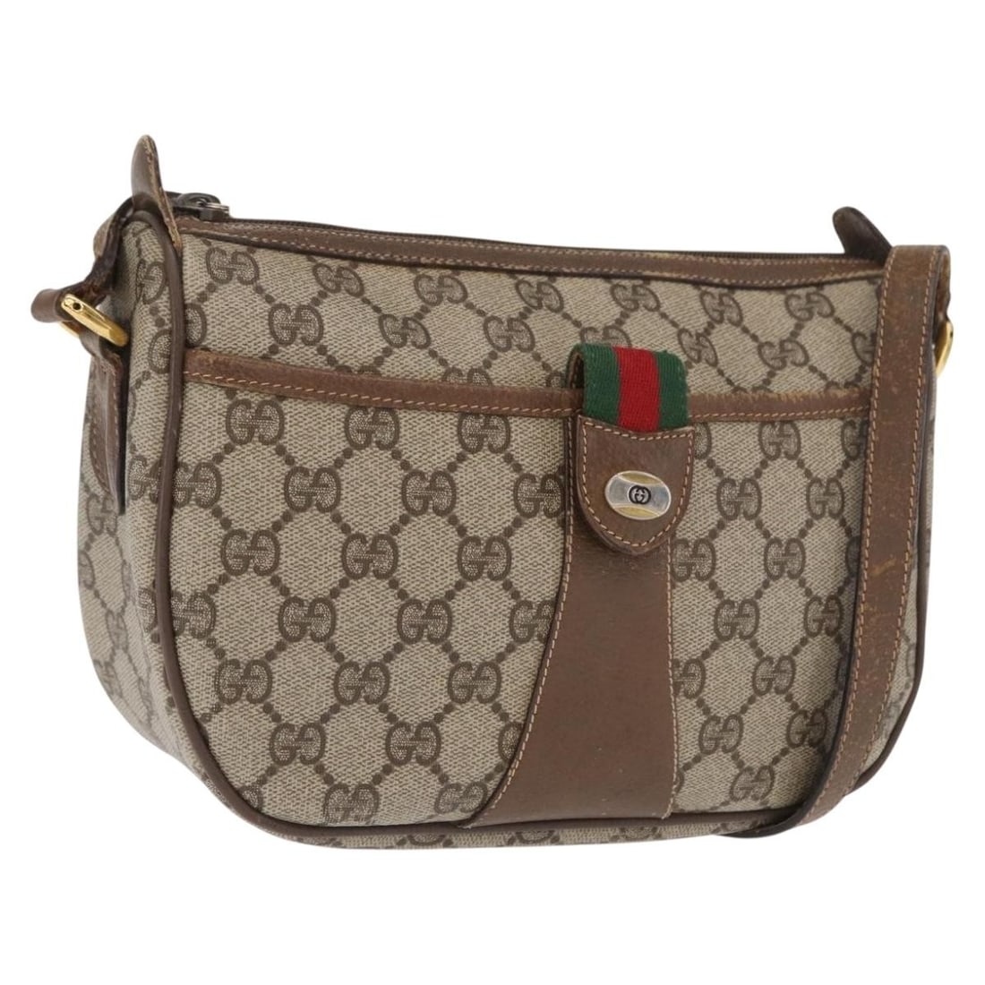 Beige GG Supreme Web Sherry Shoulder Bag by Gucci PVC Leather 89 02 032: Beige GG Supreme Web Sherry Shoulder Bag by Gucci PVC Leather 89 02 032 This is a Gucci GG Supreme Web Sherry Line shoulder bag crafted from beige and gold PVC leather and GG canvas. It features a spa