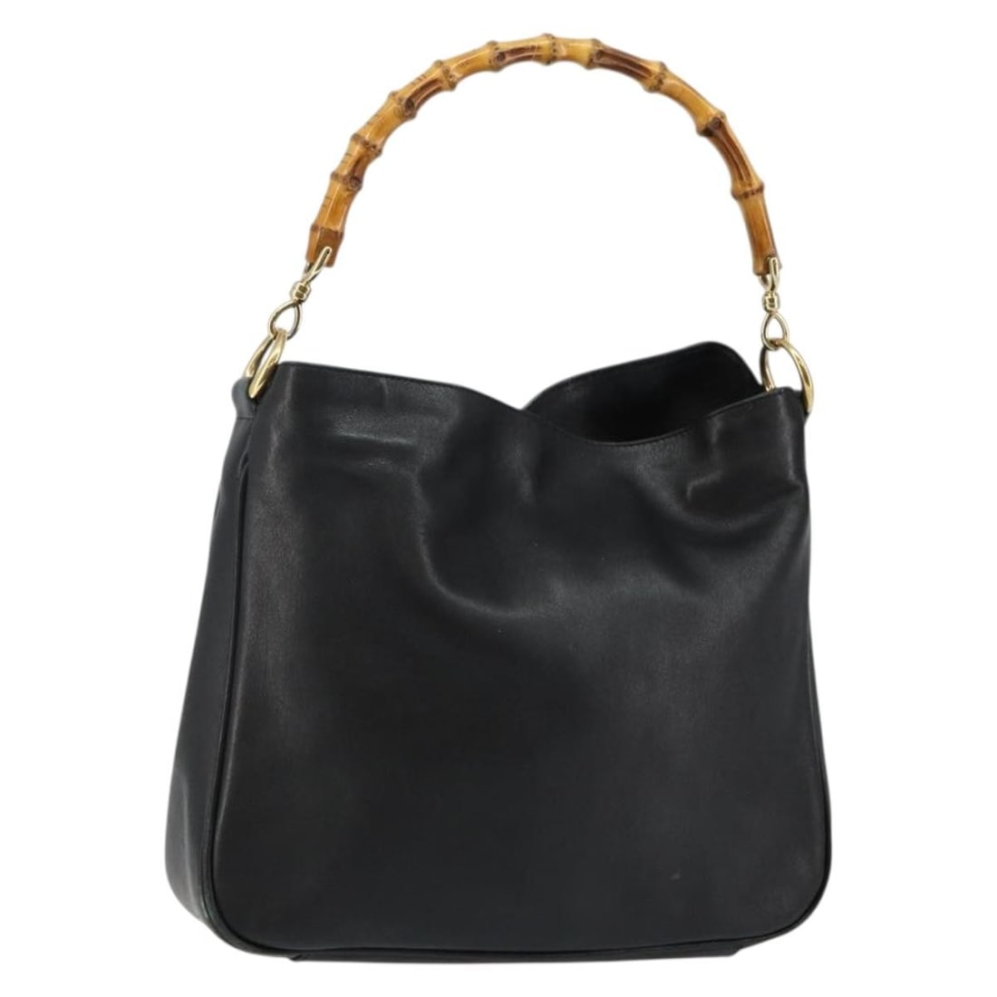 GUCCI Bamboo Hand Bag Leather Black Gold 001 3754 1638 Auth Made in Italy (1 of 18)