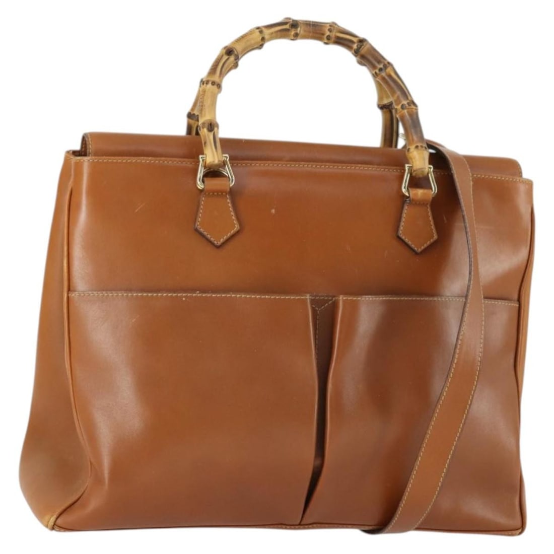 Gucci Bamboo Leather Handbag Brown Gold 2way Shoulder Strap 0021230322 (1 of 18)