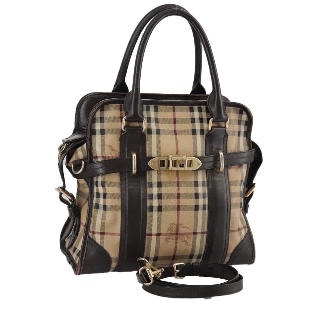 Burberry Nova Check Beige 2-Way Hand Bag PVC Leather Italy Auth (1 of 18)