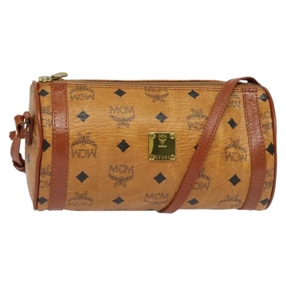 MCM Logogram Vicetos Shoulder Bag Brown Gold PVC Leather Germany: MCM Logogram Vicetos Shoulder Bag Brown Gold PVC Leather Germany This MCM Logogram Vicetos Shoulder Bag combines elegance and practicality, crafted from durable PVC leather in a sophisticated brown an