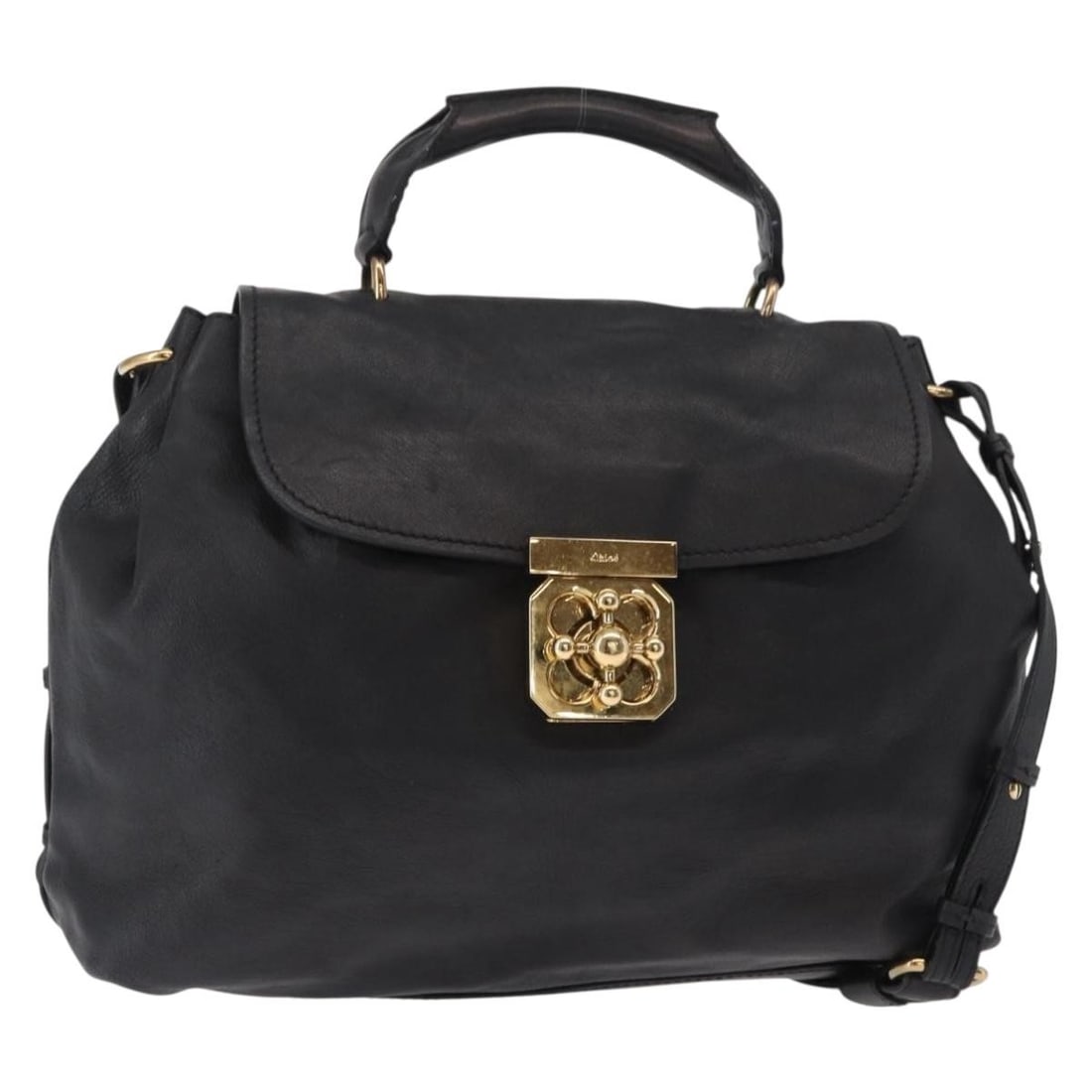 Chloe Elsie 2way Leather Hand Bag Black Gold Auth 155225: Chloe Elsie 2way Leather Hand Bag Black Gold Auth 155225 This Chloe Elsie Hand Bag is a stylish accessory crafted from premium leather, featuring a striking combination of black and gold. With dimensi