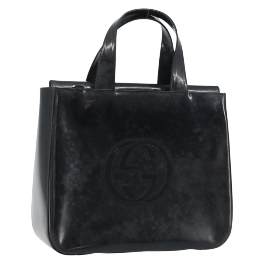 GUCCI Black Silver Enamel Hand Bag 000 1013 0504 Auth: GUCCI Black Silver Enamel Hand Bag 000 1013 0504 Auth This authentic GUCCI hand bag showcases a stunning combination of black and silver enamel, crafted in Italy. With dimensions of approximately 11.4