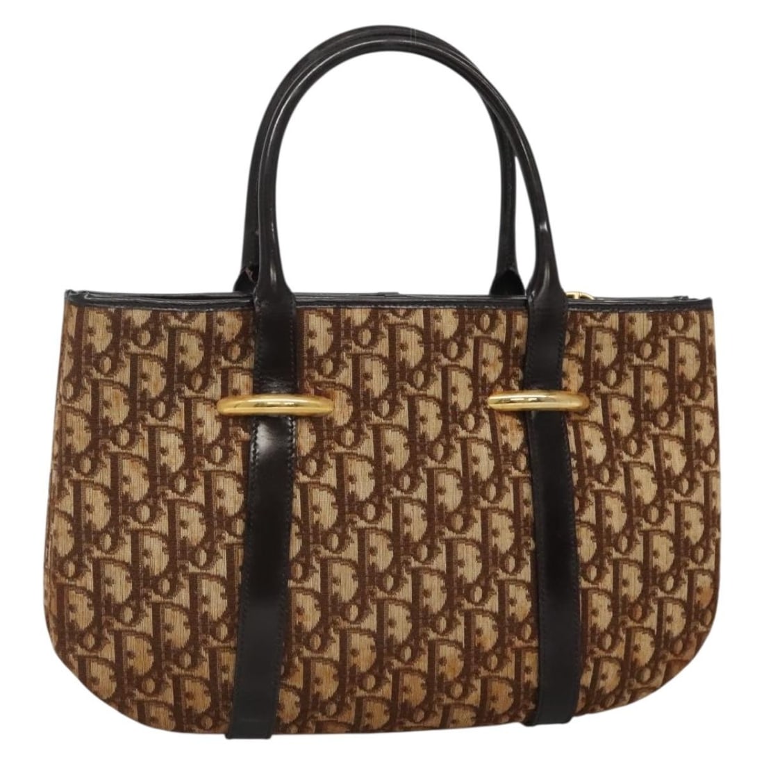 Christian Dior Trotter Canvas Hand Bag Brown Gold Auth 138806 (1 of 18)