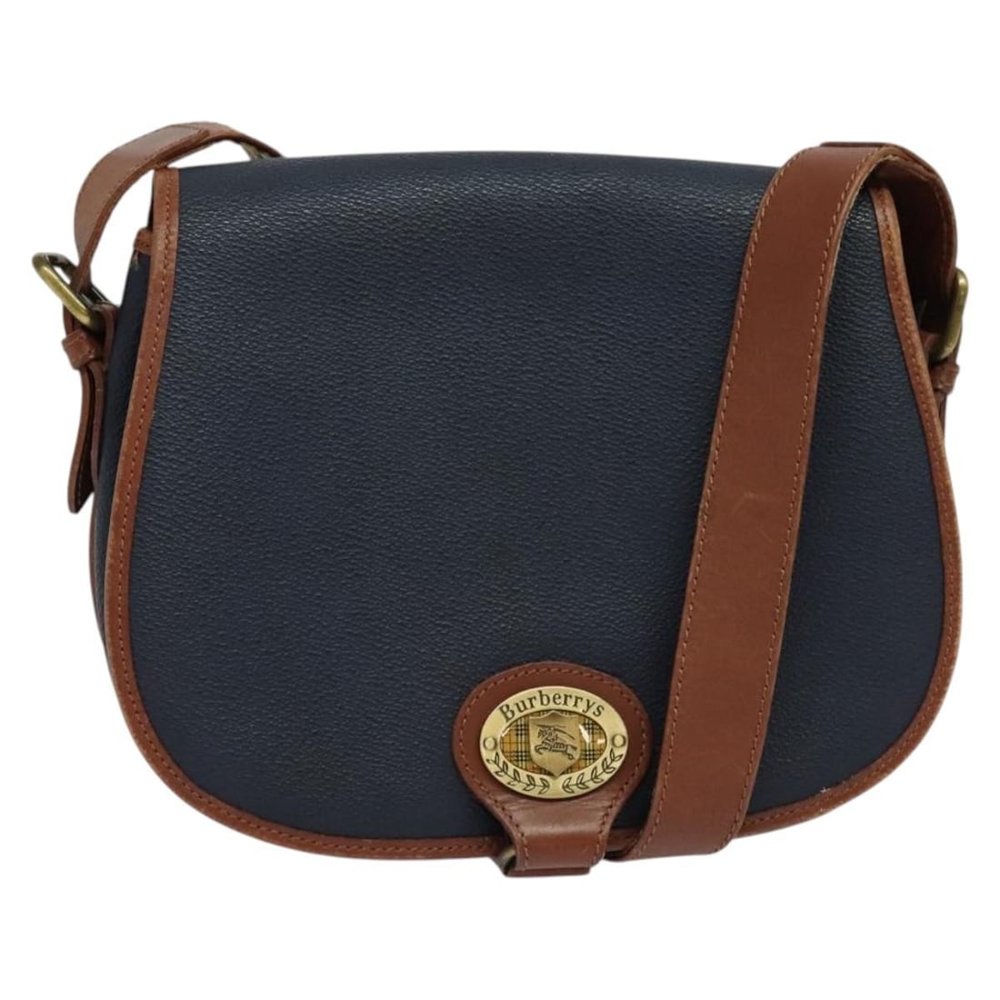 Burberrys Navy Gold PVC Leather Shoulder Bag Made in Italy: Burberrys Navy Gold PVC Leather Shoulder Bag Made in Italy This Burberrys Shoulder Bag combines style and functionality, crafted from durable PVC leather in a striking navy and gold color palette. Mea