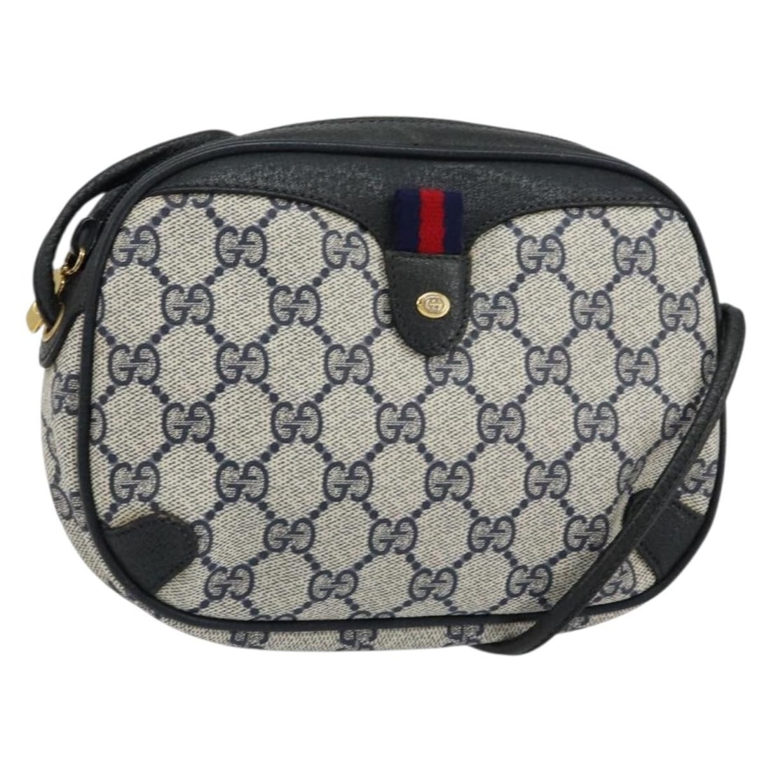 GUCCI GG Supreme Sherry Line Navy Red Shoulder Bag Auth 89 02 066: GUCCI GG Supreme Sherry Line Navy Red Shoulder Bag Auth 89 02 066 This authentic GUCCI GG Supreme Sherry Line Shoulder Bag is a stylish accessory crafted in Italy. Made from durable GG canvas, it feat