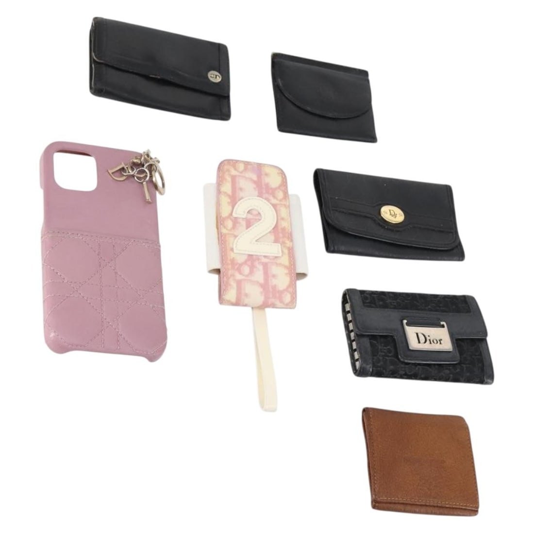 Christian Dior Leather Key Case 7 Set Black Pink Brown Authentic (1 of 16)