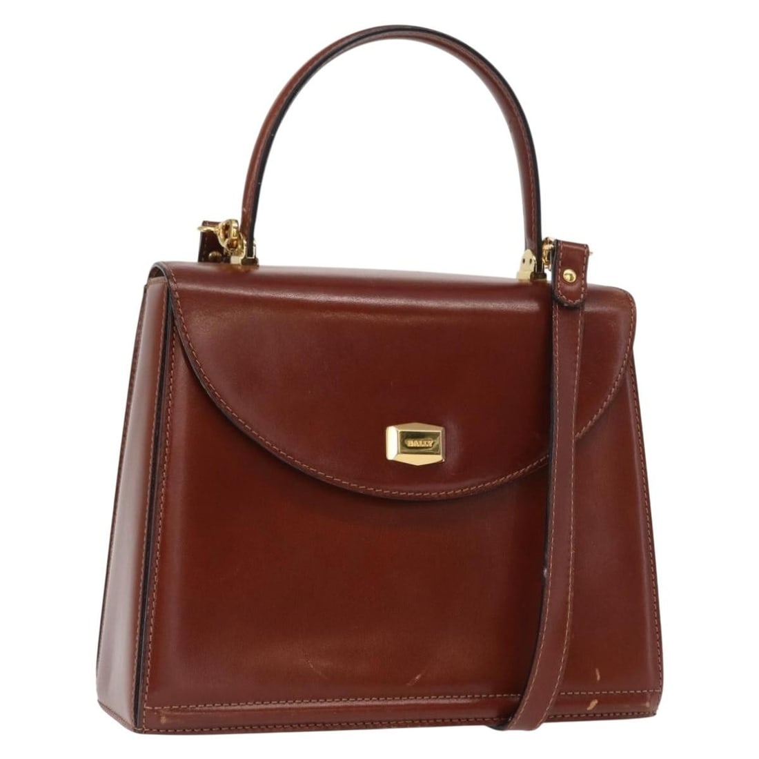 Bally Brown Leather Convertible Handbag with Gold Accents and Shoulder Strap (1 of 18)