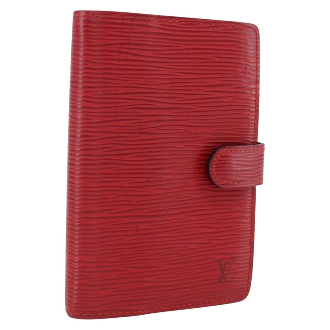 Red Epi Leather Agenda PM Day Planner Cover by Louis Vuitton R20057: Red Epi Leather Agenda PM Day Planner Cover by Louis Vuitton R20057 This is a Louis Vuitton Epi Day Planner Cover in red, crafted from durable Epi leather. The cover is designed for compact organizati