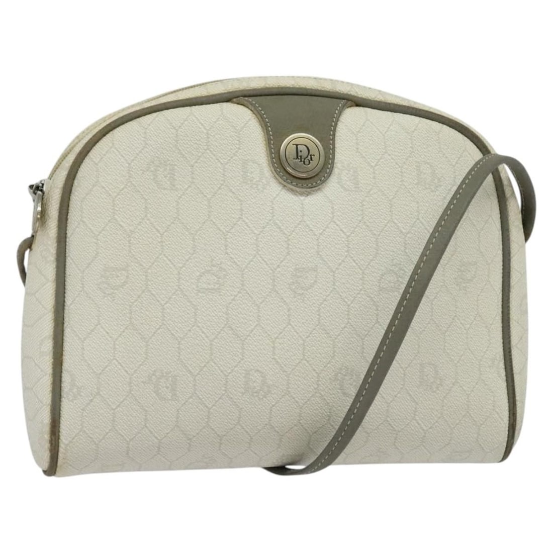 White Gold Honeycomb Canvas PVC Shoulder Bag by Christian Dior: White Gold Honeycomb Canvas PVC Shoulder Bag by Christian Dior This is a Christian Dior Honeycomb Canvas shoulder bag featuring white and gold PVC leather with the signature honeycomb pattern. The bag