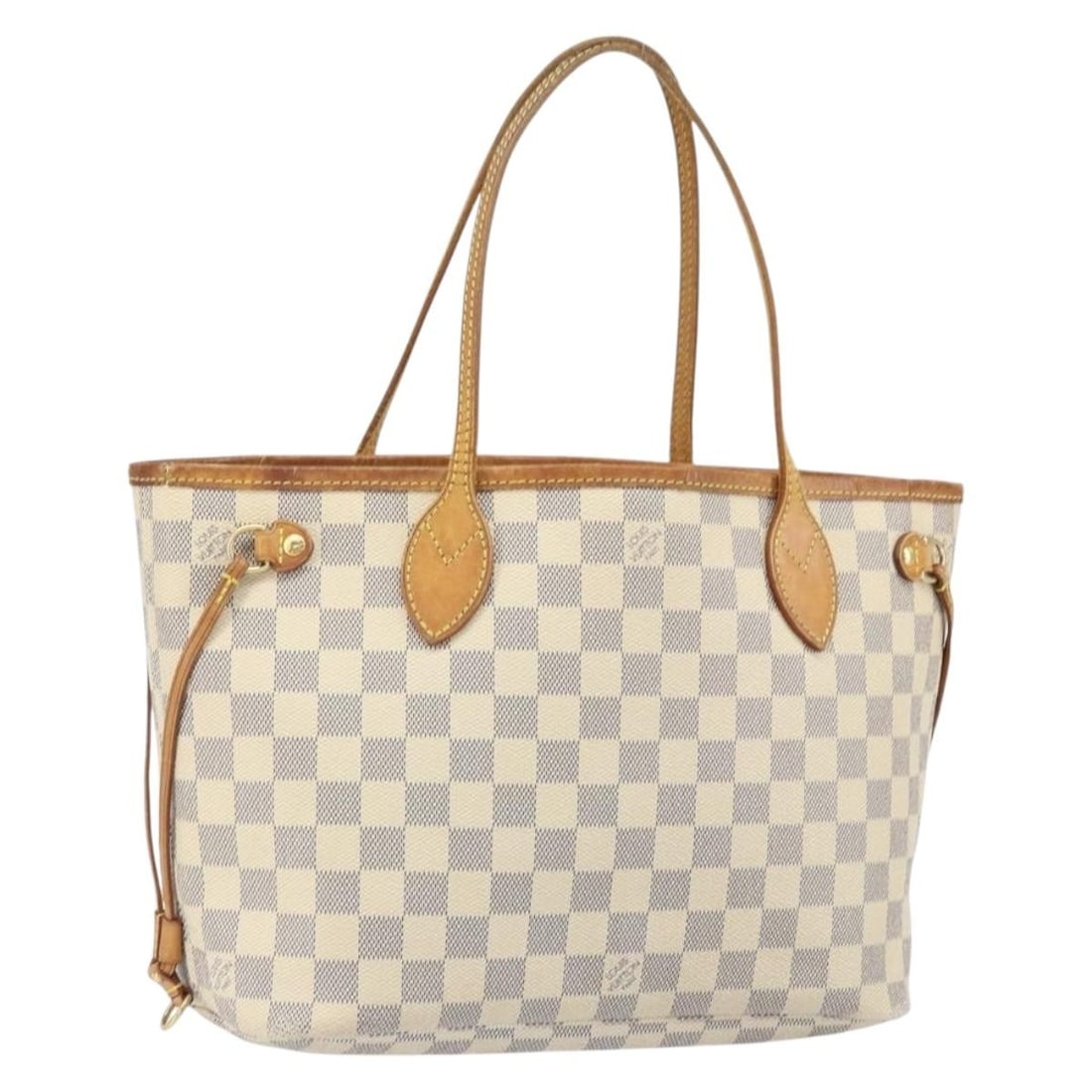 Neverfull PM Tote in Damier Azur Canvas N41362 by Louis Vuitton: Neverfull PM Tote in Damier Azur Canvas N41362 by Louis Vuitton This Louis Vuitton Damier Azur Neverfull PM Tote Bag, model N41362, features the signature Damier Azur canvas exterior with natural leat
